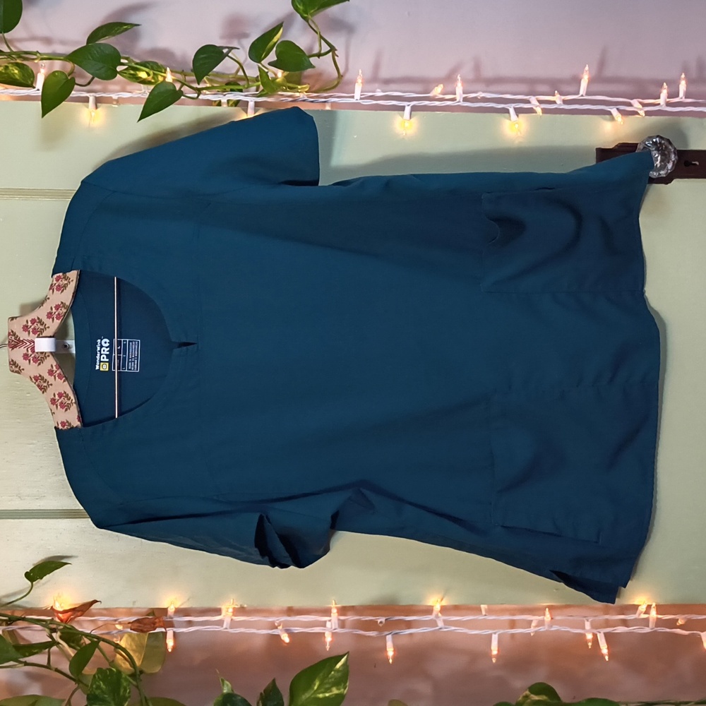 Women's Wonder Wink Pro Vet Nurse Clinical Smock Dark Aqua Teal Scrub Top L